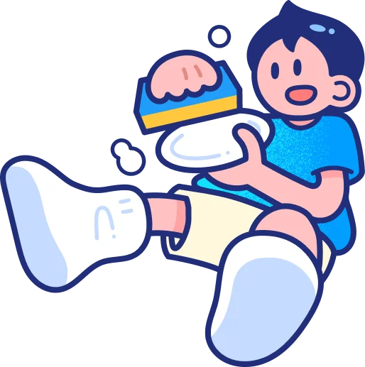 食器を洗う男の子のイラスト