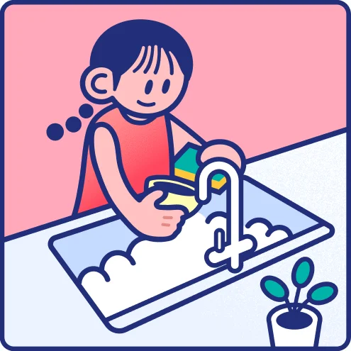 シンクで食器を洗うイラスト
