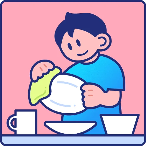 食器を拭いて乾かすイラスト